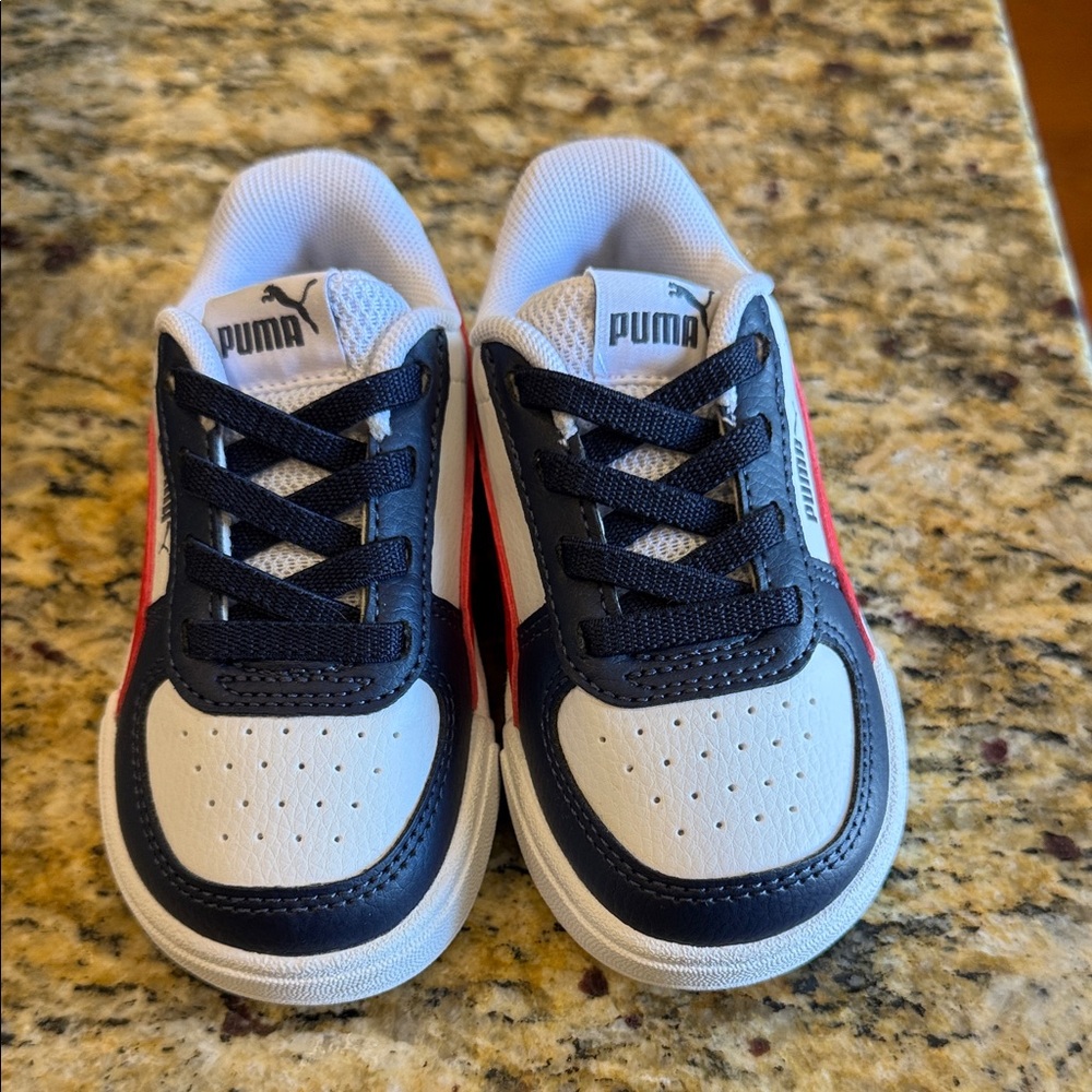 Kids White, Black & Red Low-Top Sneakers